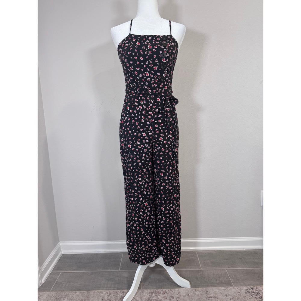 Wild Fable Jumpsuit Women S Black Floral Excellent Sleeveless Belted